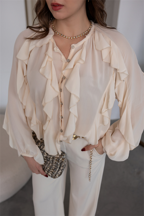 Fırfırlı Vual Gömlek - EKRU