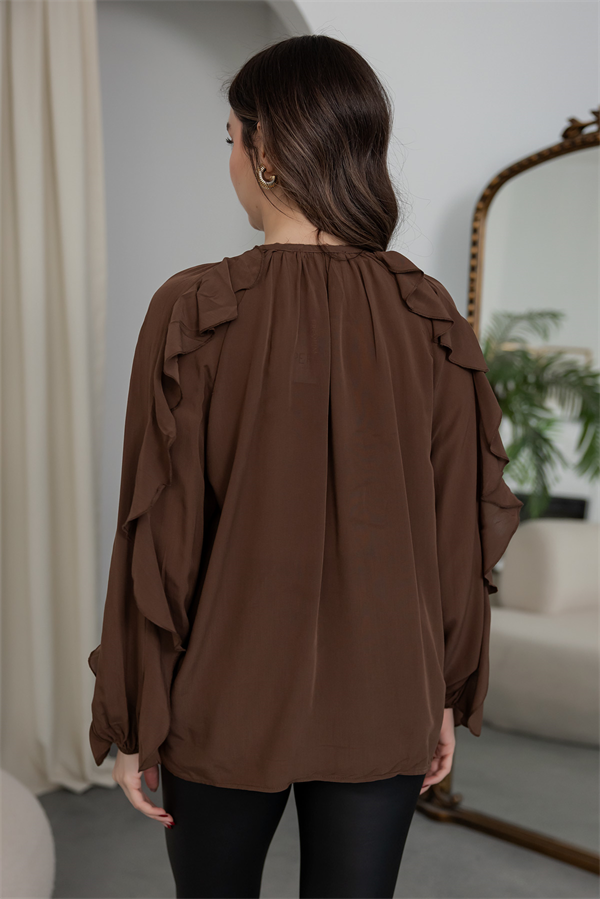 Fırfırlı Vual Gömlek - KAHVERENGİ