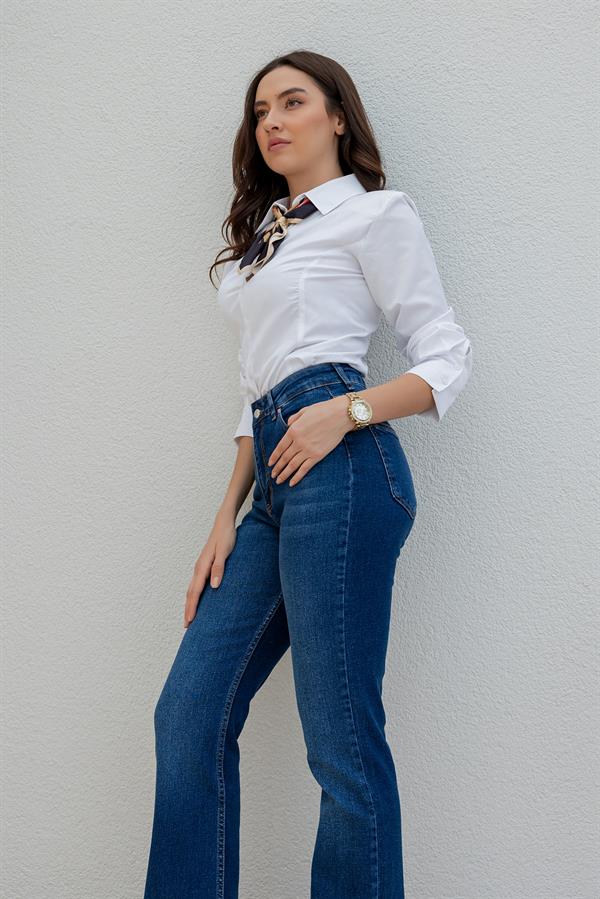 Flared Denim Pants - Navy Blue