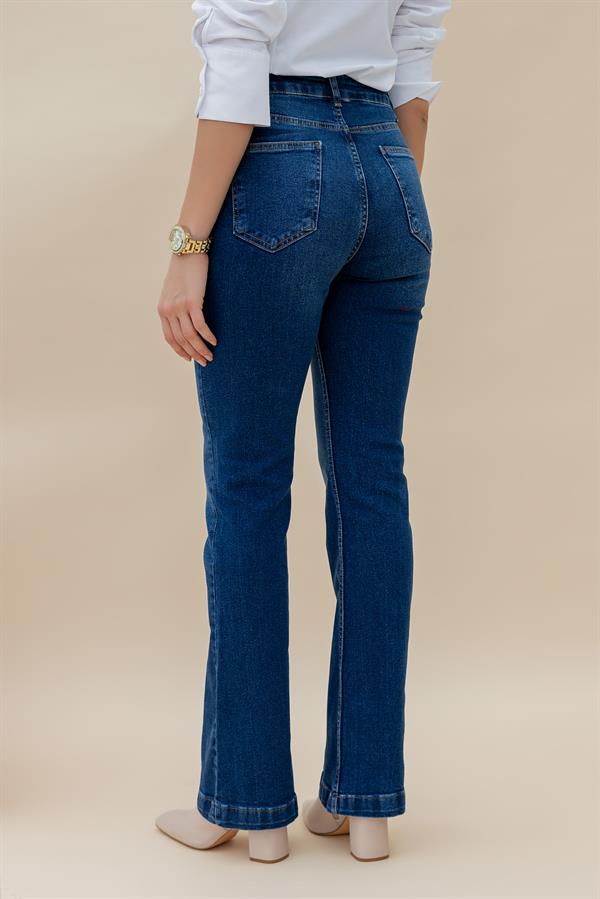 Flared Denim Pants - Navy Blue