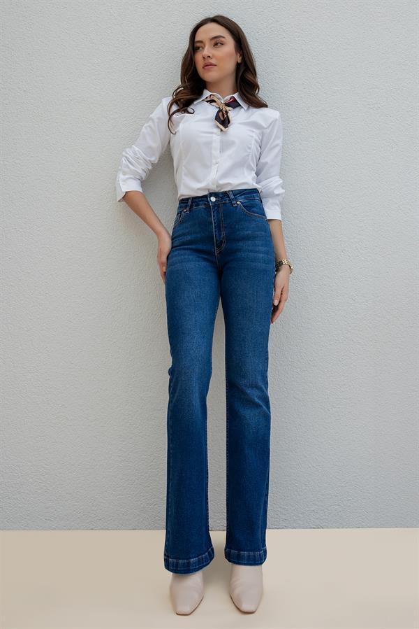 Flared Denim Pants - Navy Blue