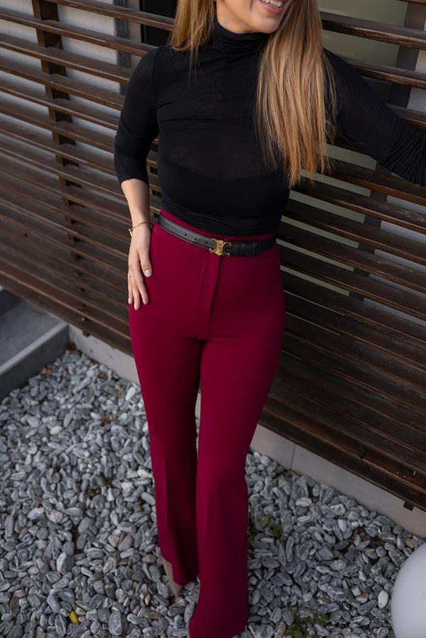 Flare İspanyol Paça Pantolo - BORDO