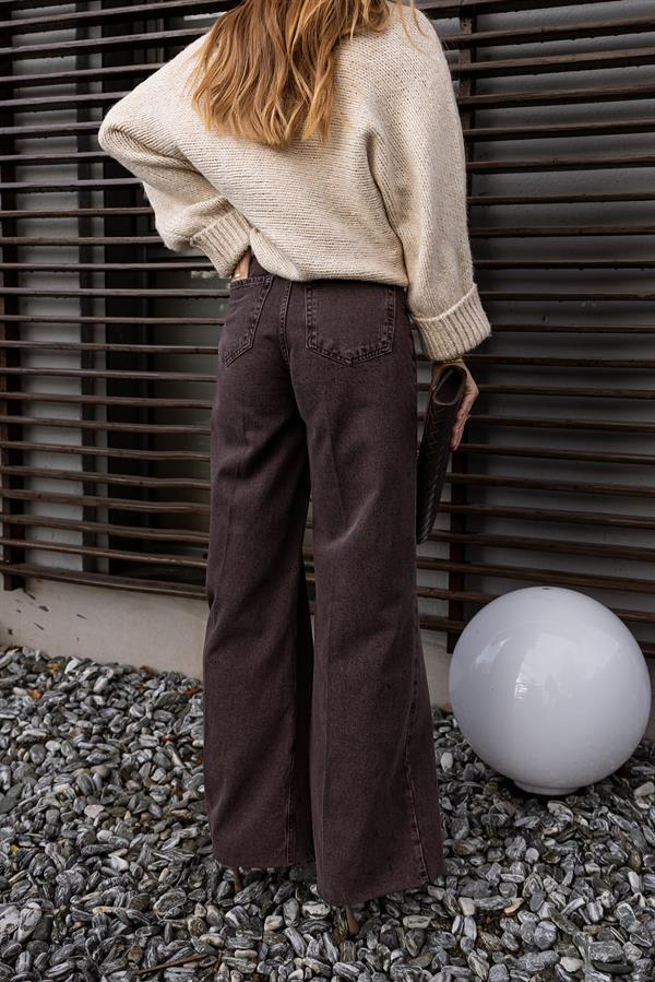 Geniş Paçalı Jean Pantolon - KAHVERENGİ