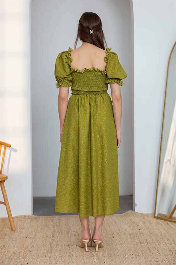 Gipeli Brode Elbise - YAĞ YEŞİLİ