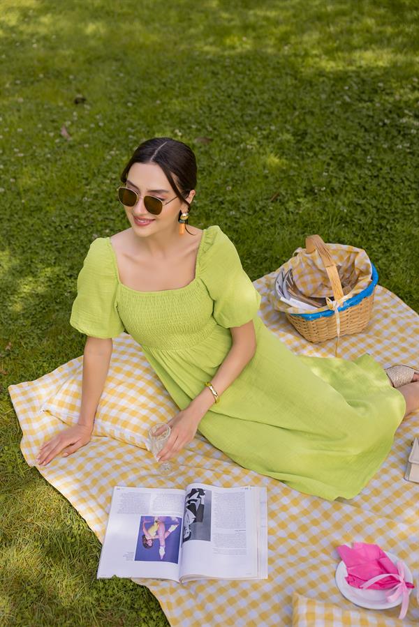 Gipeli Müslin Elbise - YEŞİL