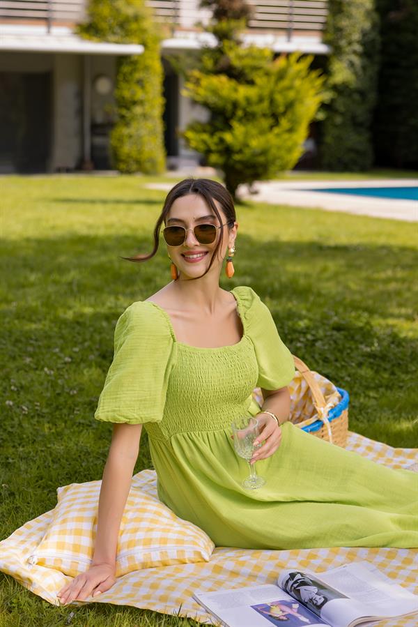 Gipeli Müslin Elbise - YEŞİL