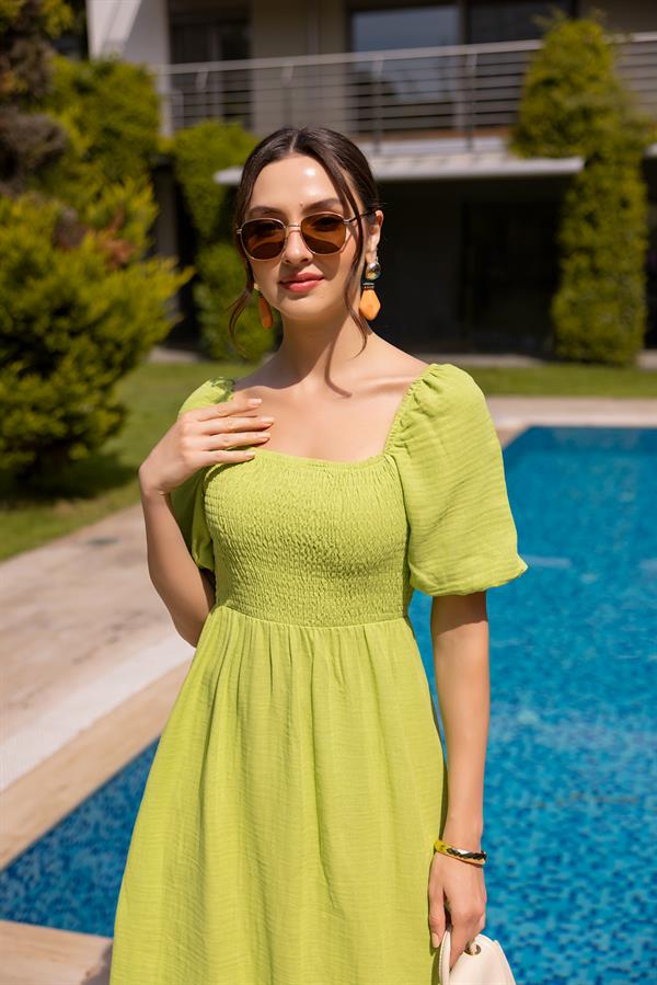 Gipeli Müslin Elbise - YEŞİL