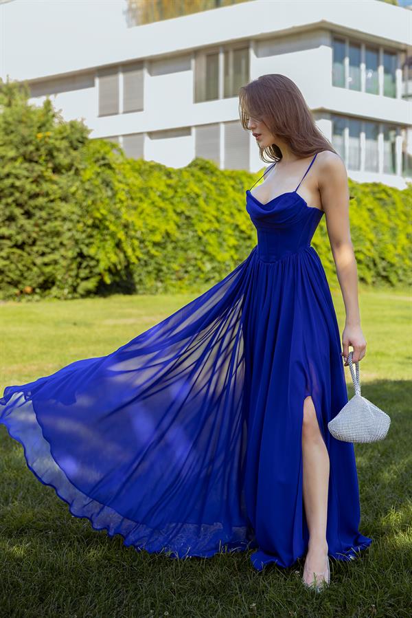 Göğüs Balenli Şifon Abiye - SAKS