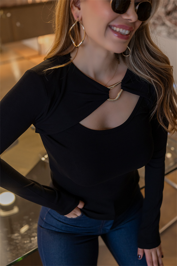 Göğüs Dekolteli bluz - SİYAH