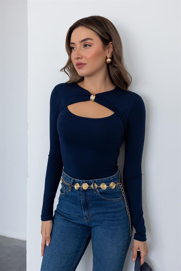 Göğüs Detay Bluz - LACİVERT