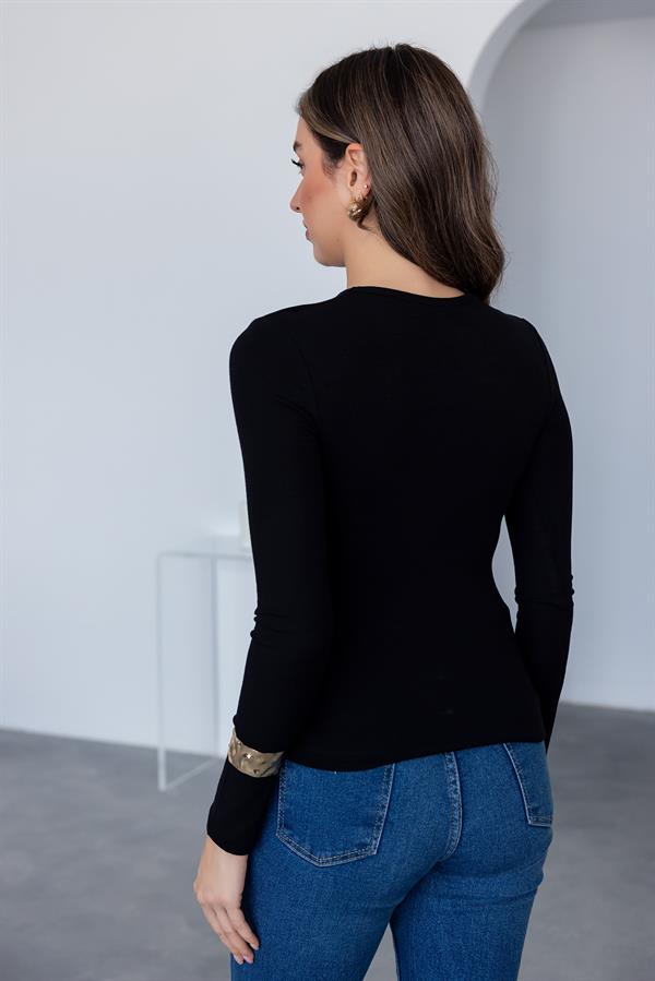 Göğüs Detay Bluz - SİYAH