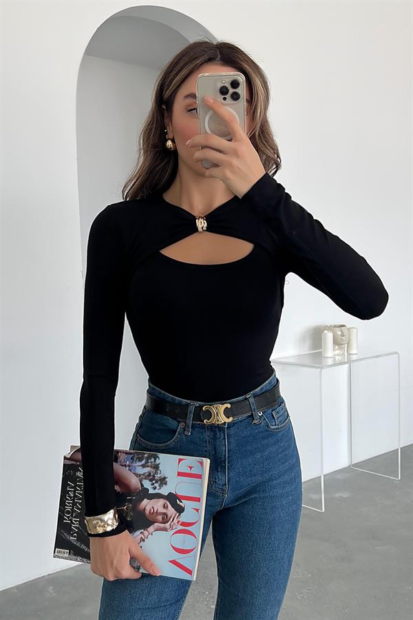 Göğüs Detay Bluz - SİYAH