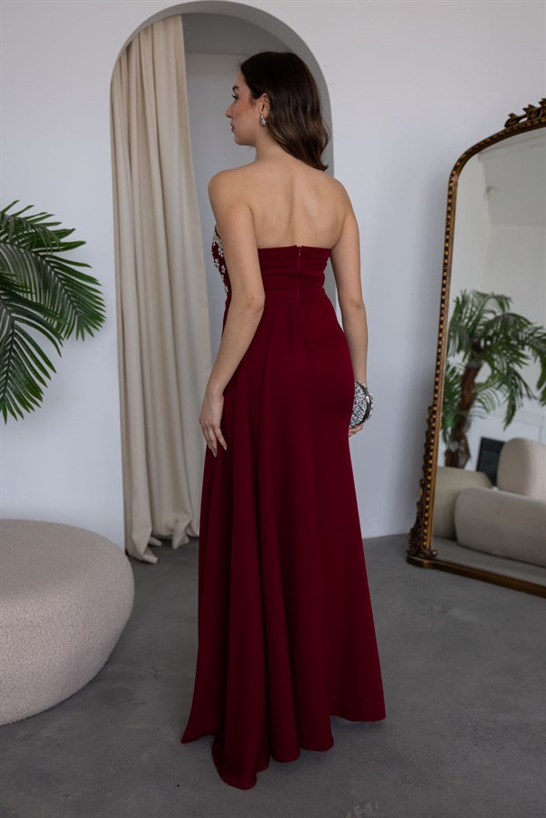 Göğüs Taş İşlemeli Abiye - BORDO