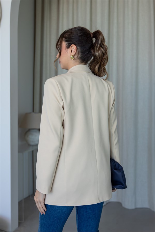 Gold Aksesuar Detaylı Blazer Ceket - KREM