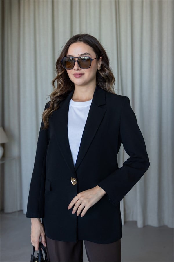 Gold Aksesuar Detaylı Blazer Ceket - SİYAH