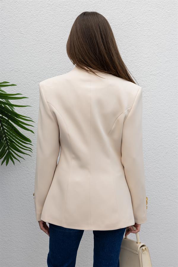 Gold Düğmeli Blazer Ceket - KREM