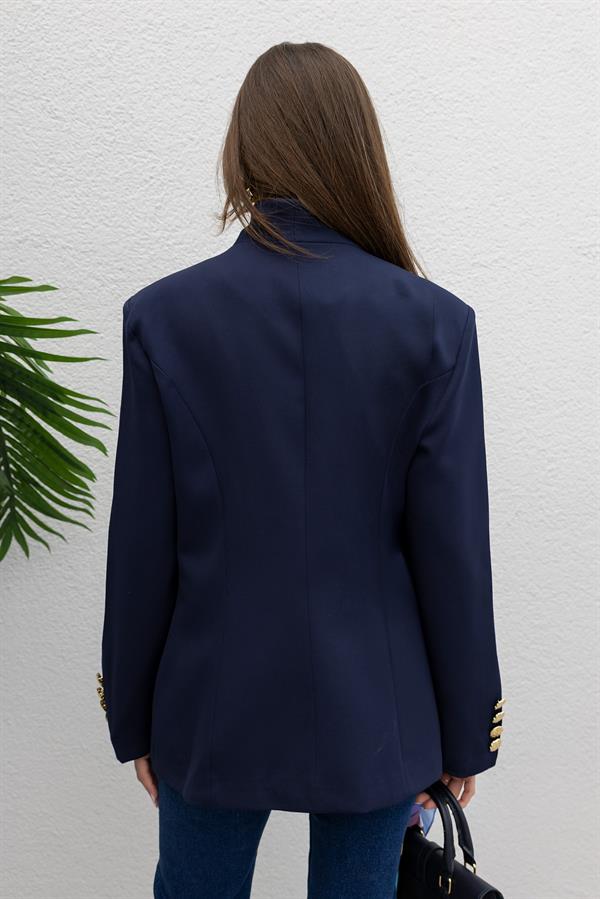 Gold Düğmeli Blazer Ceket - LACİVERT
