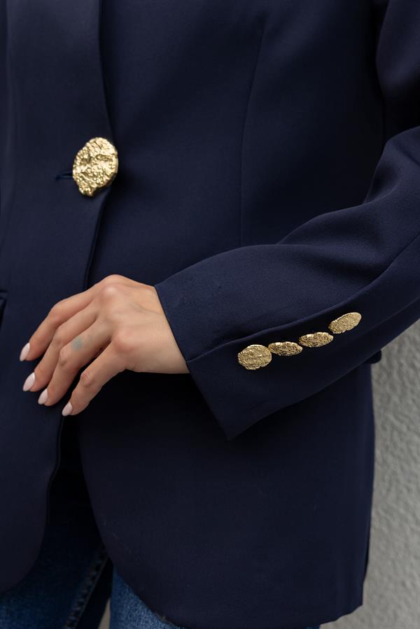 Gold Düğmeli Blazer Ceket - LACİVERT