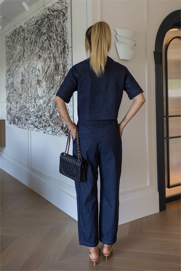 Gold Düğmeli  Denim Takım - LACİVERT