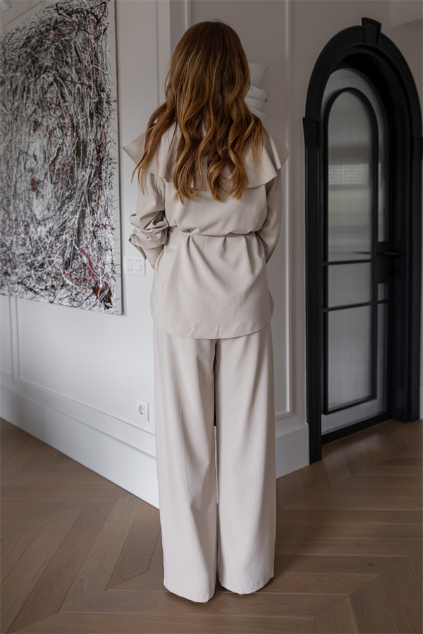 Gold Düğmeli Pelerin Detay Takım - BEJ