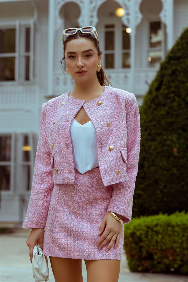Gold Düğmeli Tüvit Takım - PEMBE