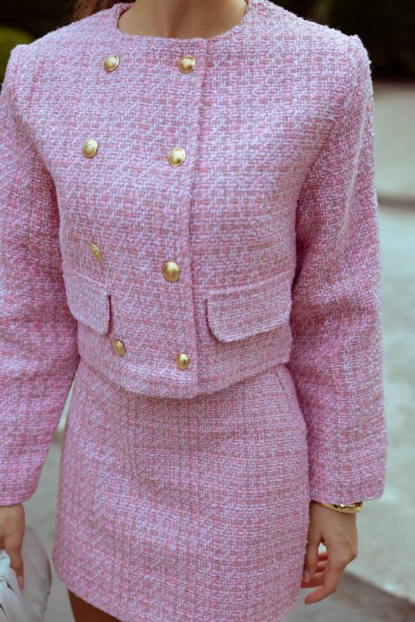Gold Düğmeli Tüvit Takım - PEMBE