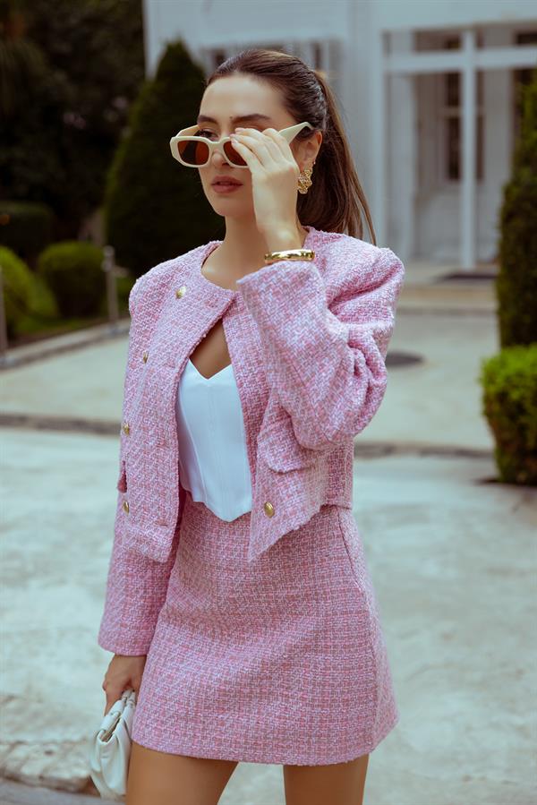 Gold Düğmeli Tüvit Takım - PEMBE