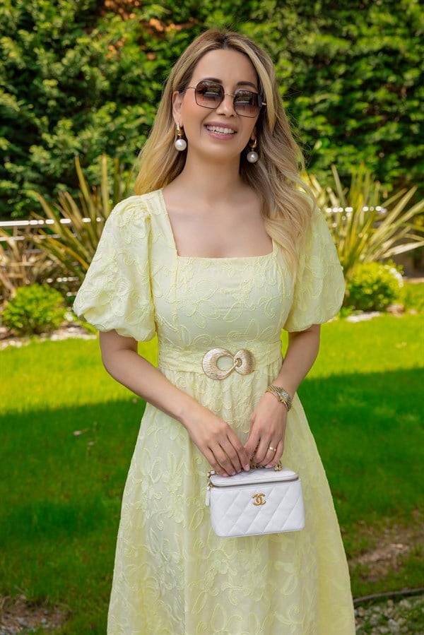 Gold Kemerli Fisto Elbise - SARI