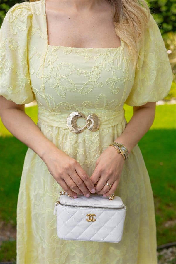Gold Kemerli Fisto Elbise - SARI