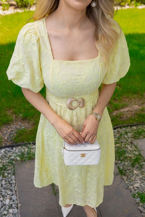 Gold Kemerli Fisto Elbise - SARI