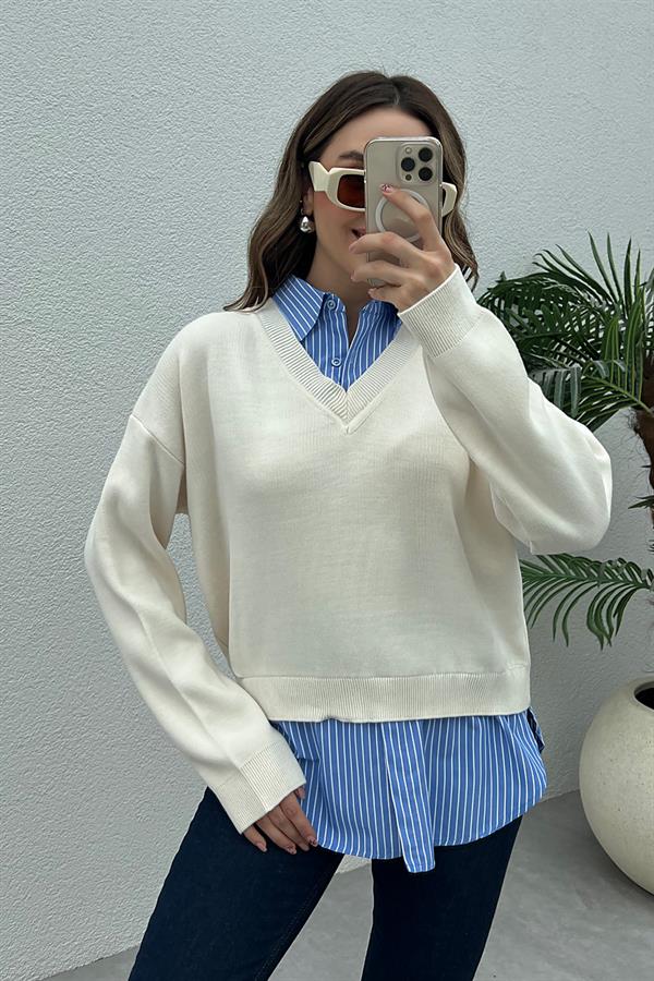 Gömlek Detay Triko - BEYAZ