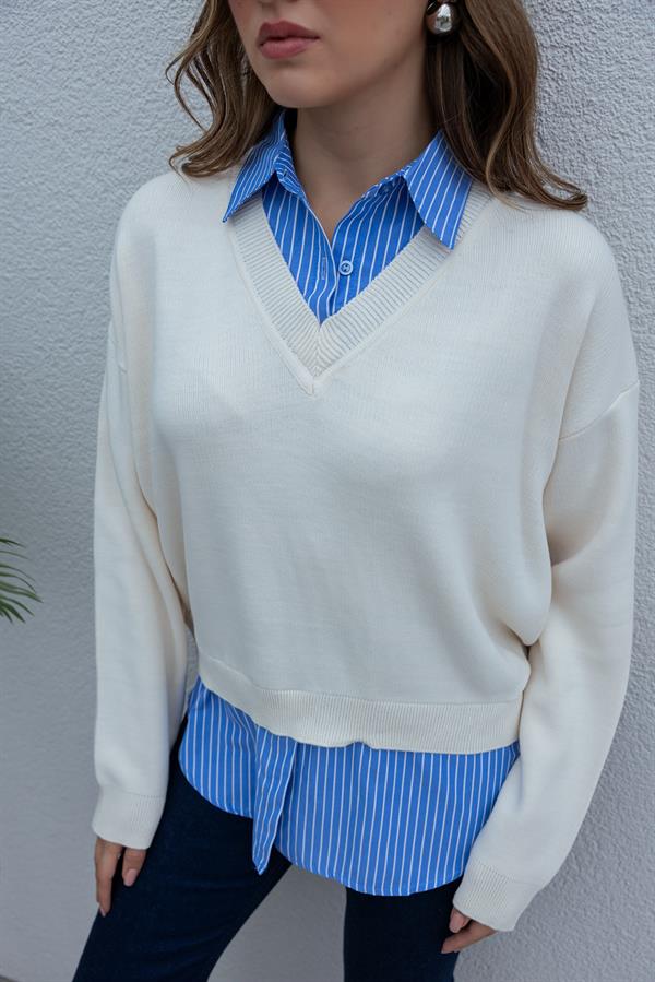 Gömlek Detay Triko - BEYAZ