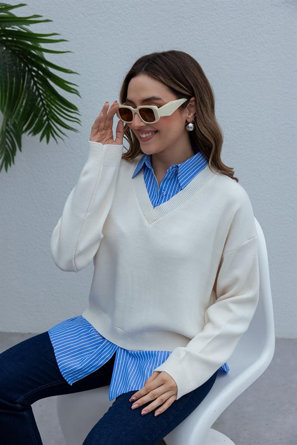 Gömlek Detay Triko - BEYAZ
