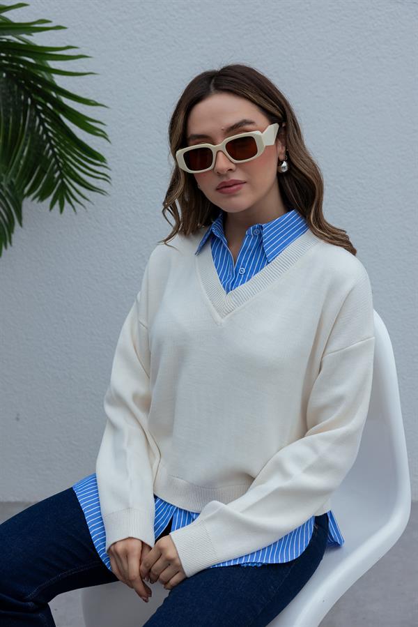 Gömlek Detay Triko - BEYAZ