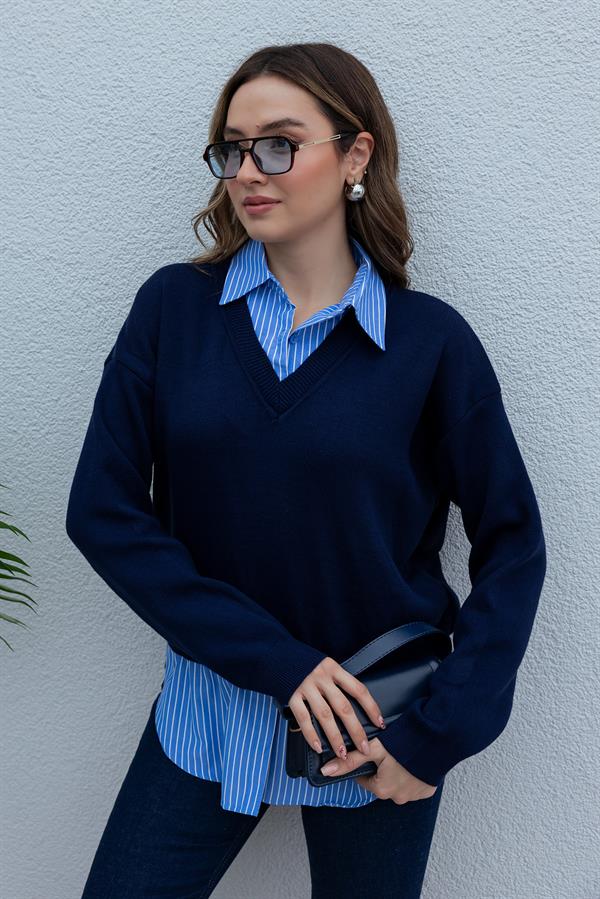 Gömlek Detay Triko - LACİVERT
