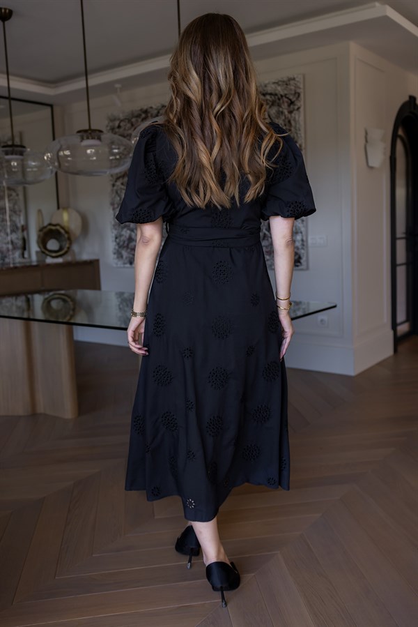 Gömlek Yaka Düğme Kapamalı Elbise - SİYAH