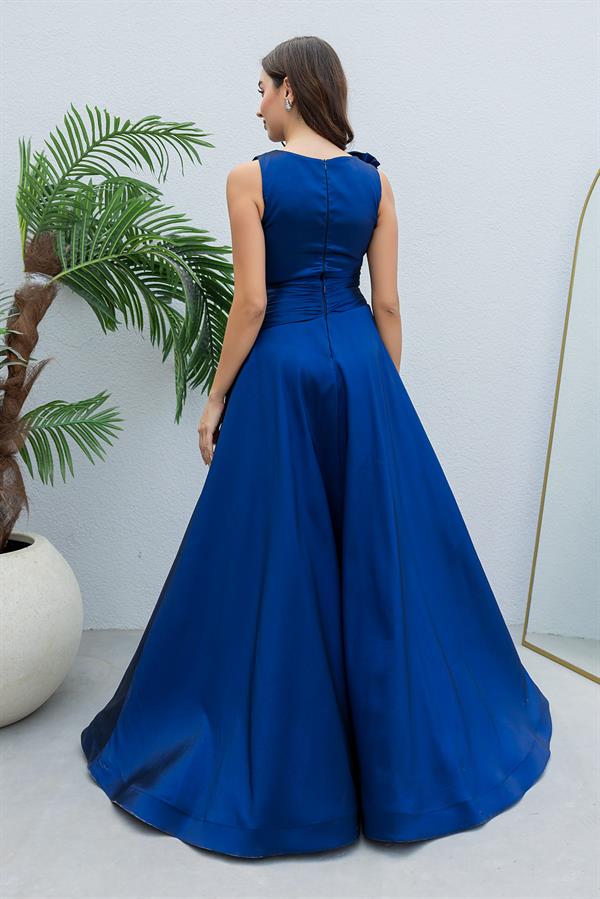 Gül Broşlu Anvelop Abiye - LACİVERT