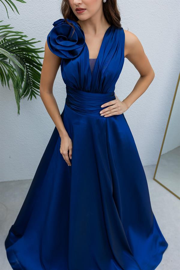 Gül Broşlu Anvelop Abiye - LACİVERT