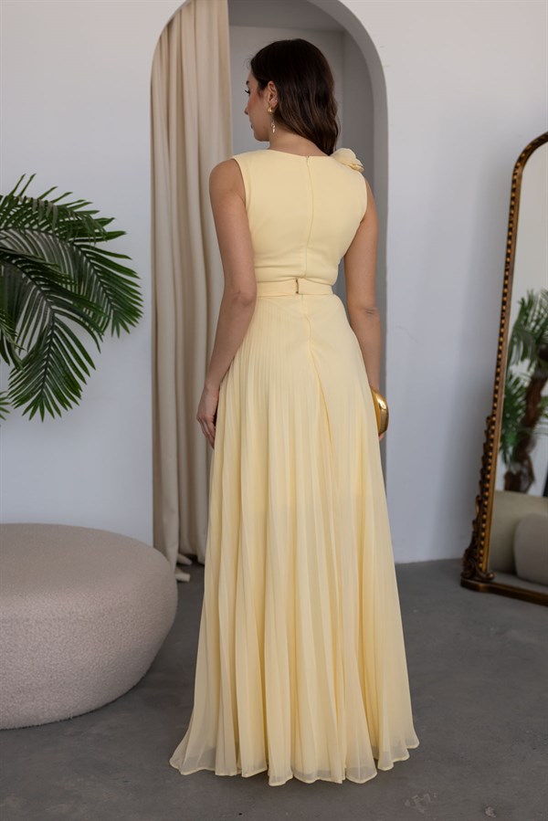 Gül Broşlu Piliseli Abiye - SARI