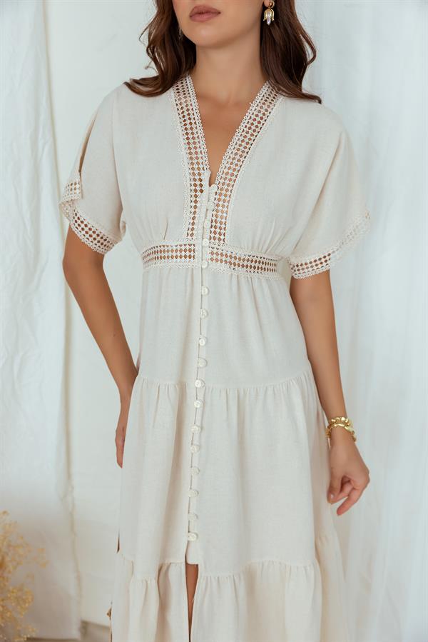 Güpür Şeritli Midi Elbise - TAŞ