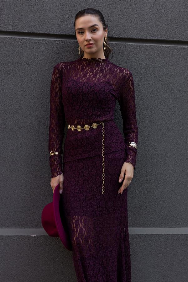 Güpürlü Dantel Takım - BORDO