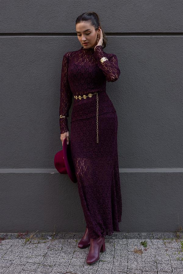 Güpürlü Dantel Takım - BORDO