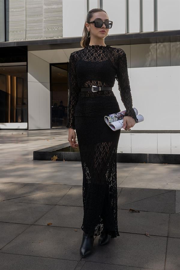 Güpürlü Dantel Takım - SİYAH