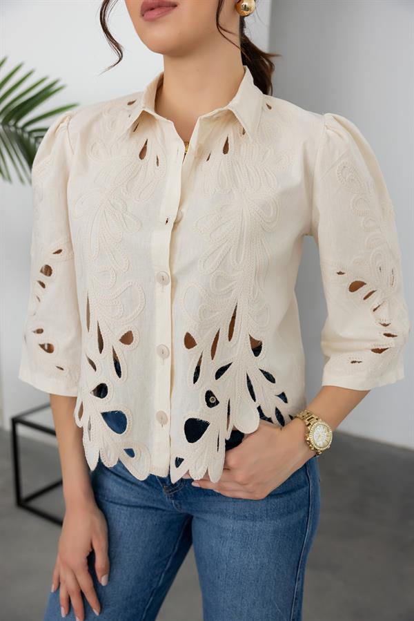 Güpürlü Tasarım Gömlek - BEJ
