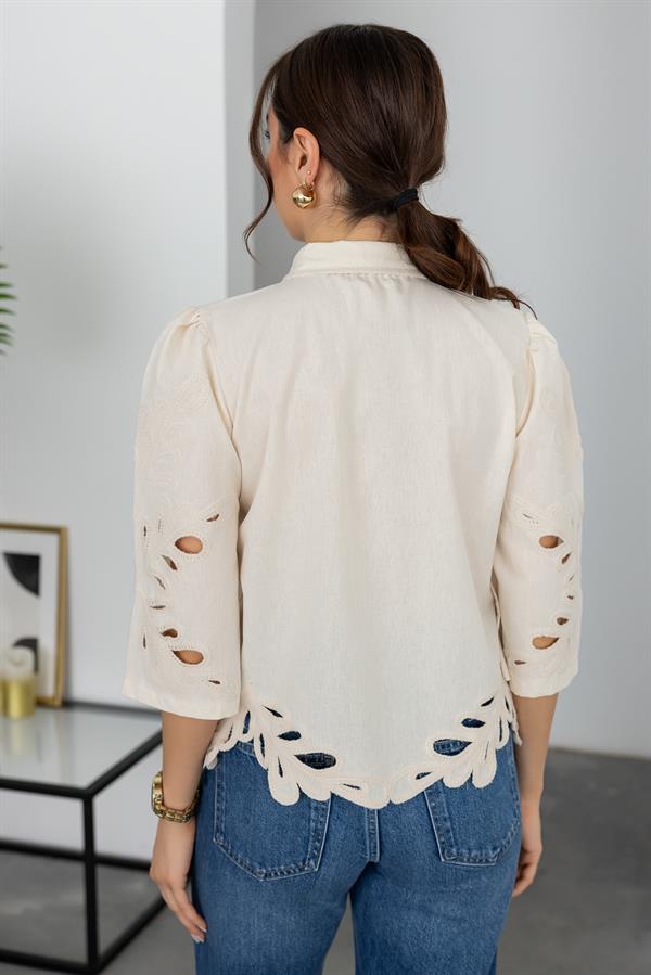 Güpürlü Tasarım Gömlek - BEJ