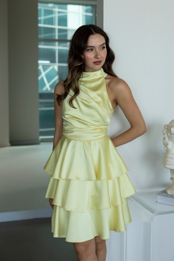 Halter Yaka Kısa Abiye - SARI