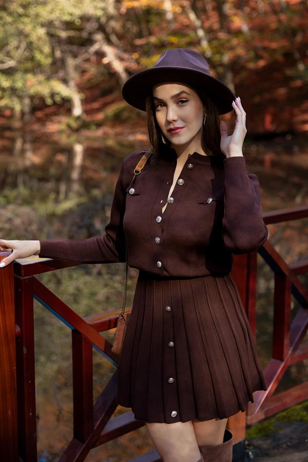 Knit Set with Cardigan - Brown