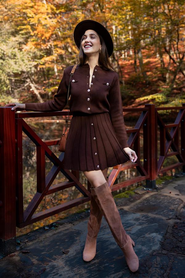 Knit Set with Cardigan - Brown