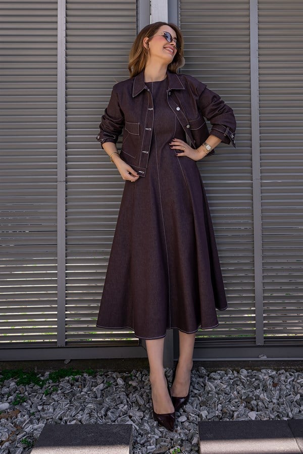 İkili Denim Takım - KAHVERENGİ