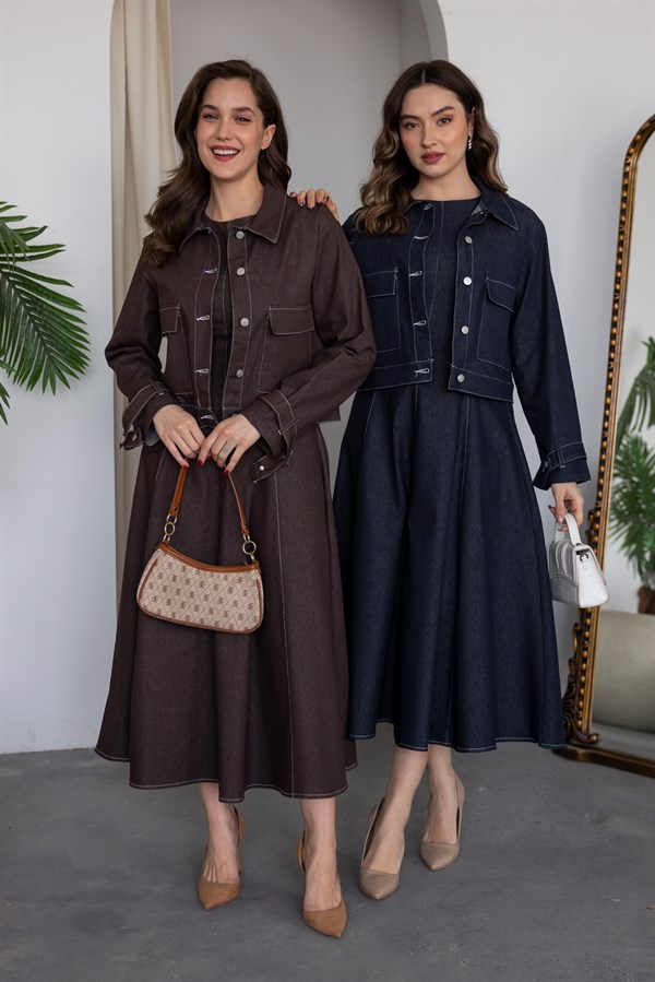 İkili Denim Takım - KAHVERENGİ